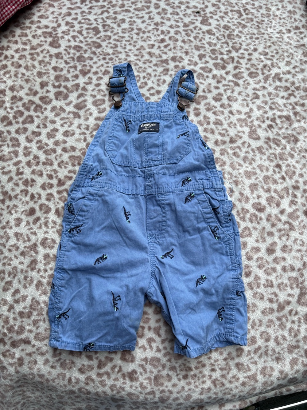 Osh Kosh Bgosh Size 24 Mos Blue Dino Embroidered Kids Overalls Shorts